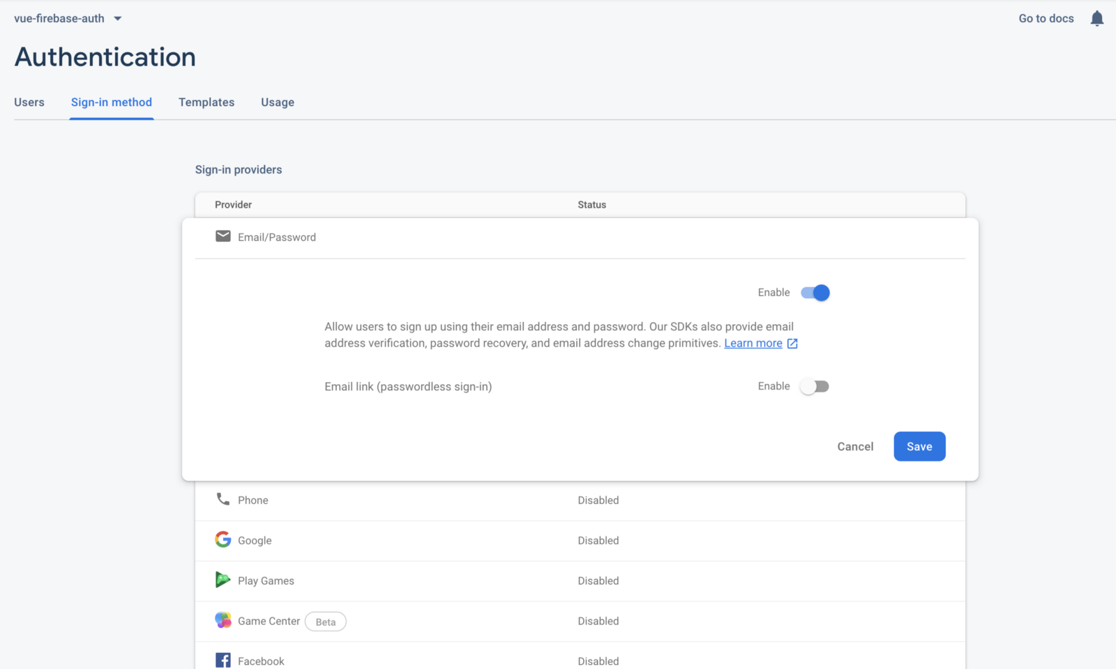 Firebase Enabling Authentication